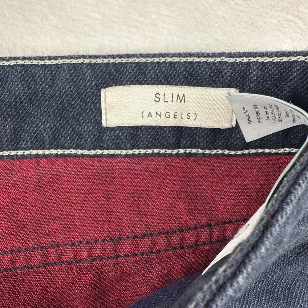 Guess Slim Angels Mens 33x32 Dark Wash Distressed Rip Repair Red Lining Jeans
